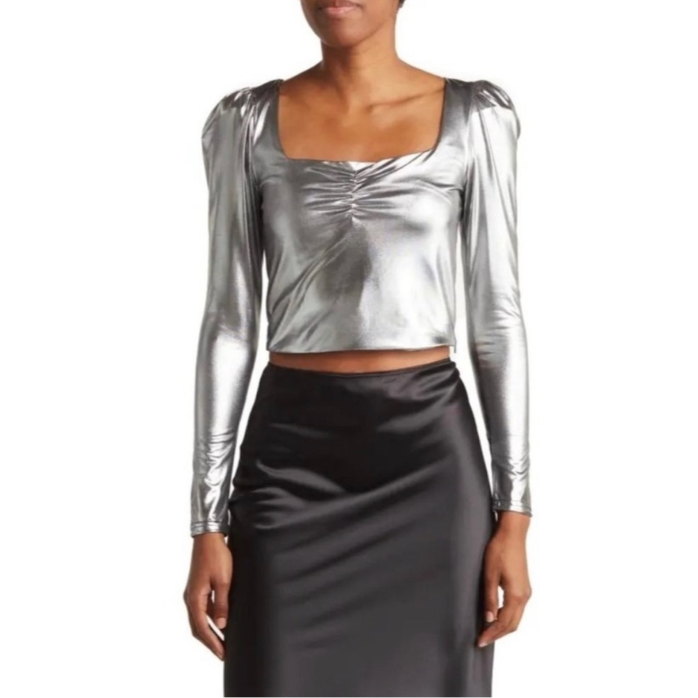 Ronny Kobo Silver Metallic Crop Top